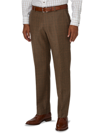 Tailored Fit Glen Plaid Flat Front Suit Pant - Brown