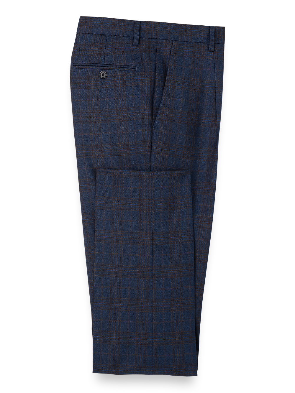 Product Image of Wool Plaid Single Pleated Suit Pants-Blue/Brown