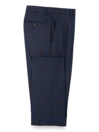 Wool Plaid Single Pleated Suit Pants - Blue/brown