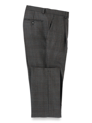 Wool Plaid Single Pleat Suit Pants - Charcoal