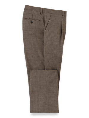 Wool Stretch Micro Check Single Pleat Suit Pants - Light Brown