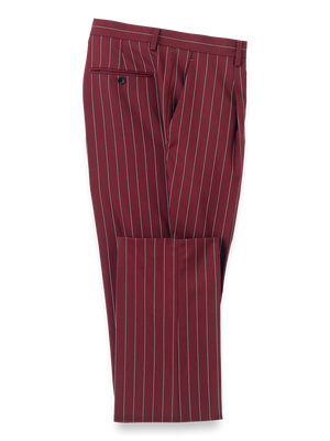 Wool Stretch Stripe Single Pleat Suit Pants - Burgundy