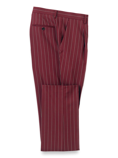 Wool Stretch Stripe Single Pleat Suit Pants - Burgundy