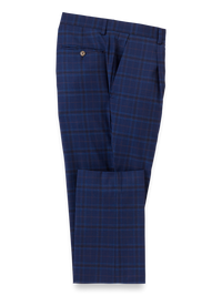 Wool Stretch Plaid Single Pleat Suit Pants - Blue