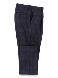 Wool Stretch Plaid Single Pleat Suit Pants - Brown/navy