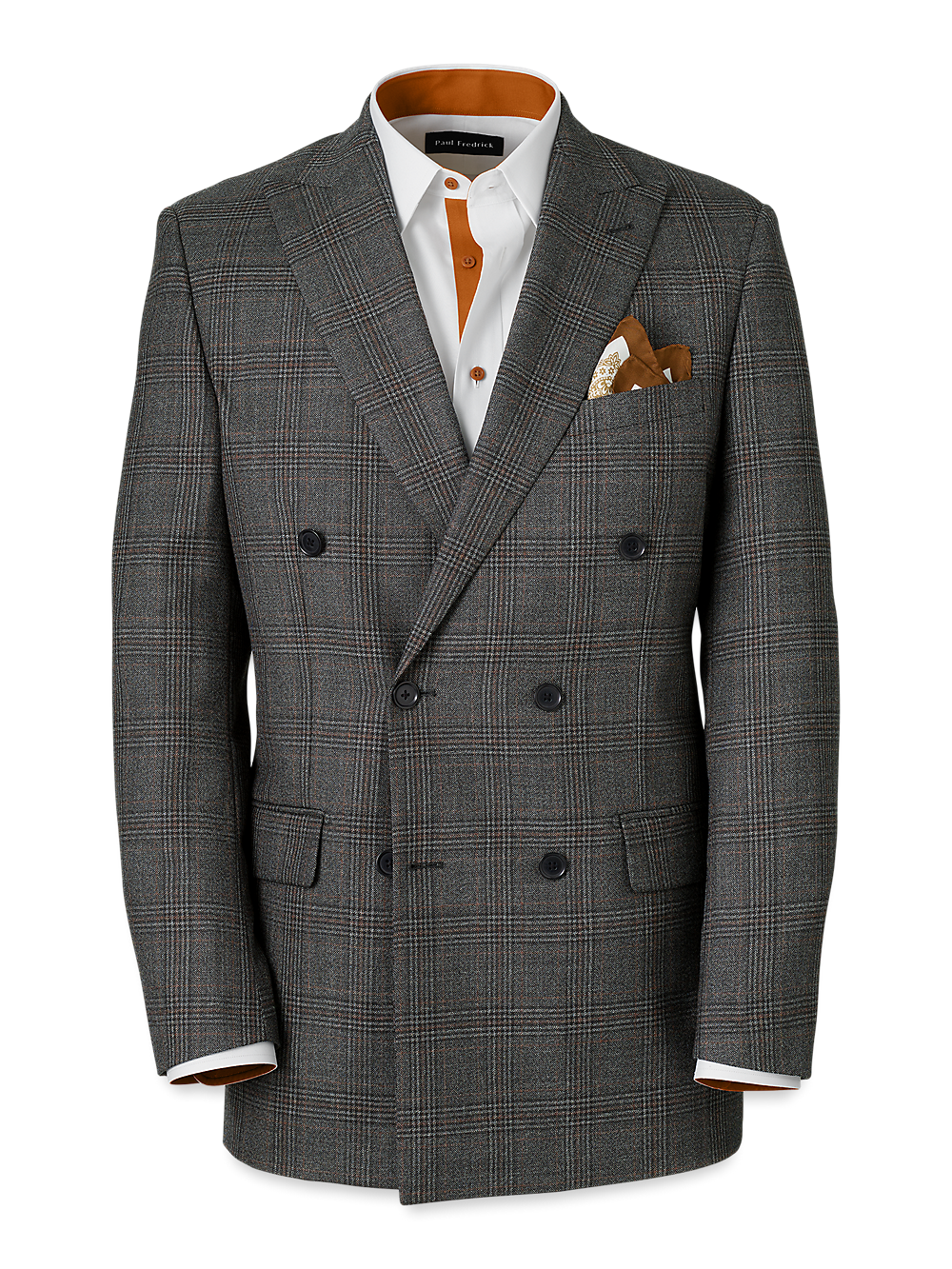 Product Image of Wool Plaid Double Breasted Peak Lapel Suit Jacket-Charcoal