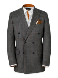 Wool Plaid Double Breasted Peak Lapel Suit Jacket - Charcoal