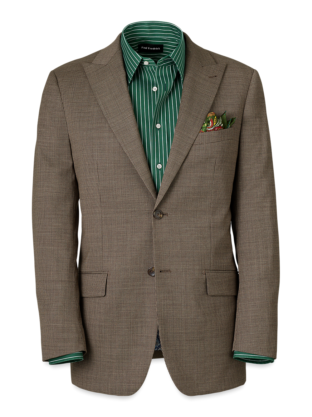 Product Image of Wool Stretch Micro Check Peak Lapel Suit Jacket-Light Brown