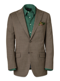 Wool Stretch Micro Check Peak Lapel Suit Jacket - Light Brown