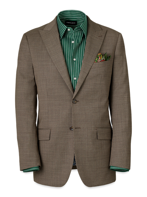 Wool Stretch Micro Check Peak Lapel Suit Jacket - Light Brown