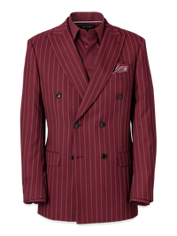 Wool Stretch Stripe Double Breasted Suit Jacket - Burgundy