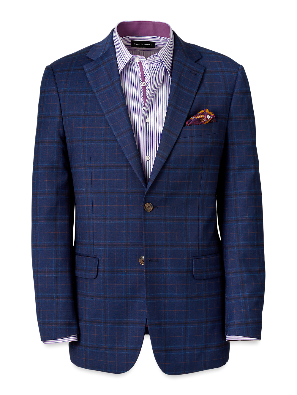 Product Image of Wool Stretch Plaid Single Breasted Suit Jacket-Blue