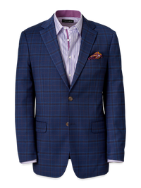 Wool Stretch Plaid Single Breasted Suit Jacket - Blue