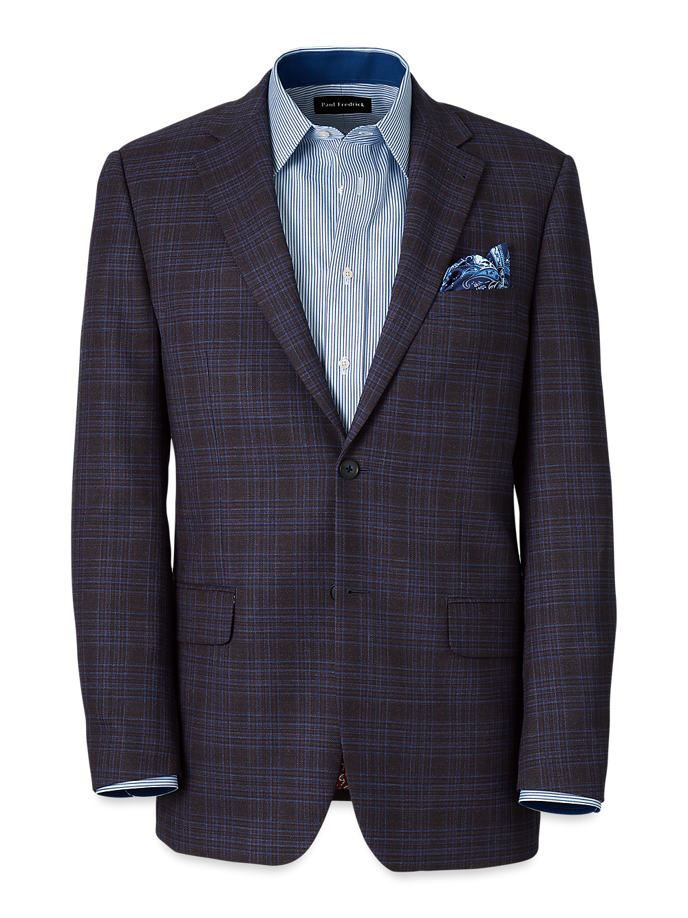 Product Image of Wool Stretch Plaid Single Breasted Suit Jacket-Brown/Navy