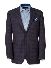 Wool Stretch Plaid Single Breasted Suit Jacket - Brown/navy