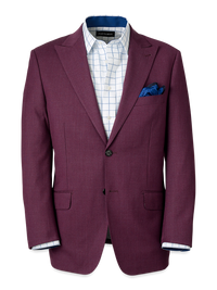 Wool Stretch Bengaline Peak Lapel Suit Jacket - Plum