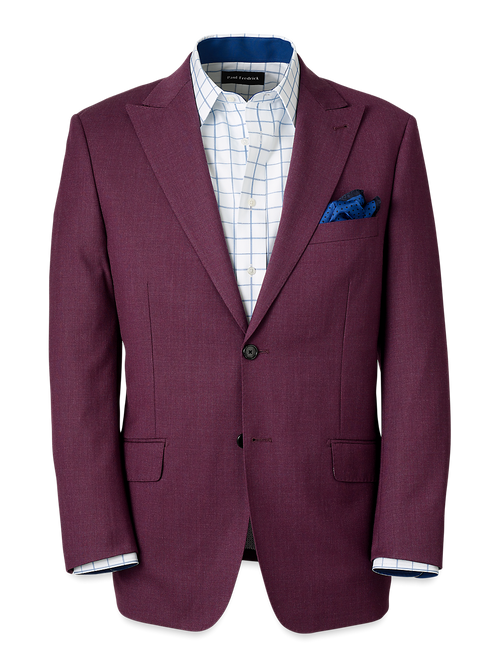 Wool Stretch Bengaline Peak Lapel Suit Jacket - Plum