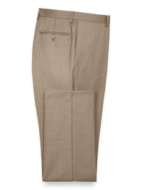 Classic Fit Sharkskin Flat Front Suit Pants - Tan