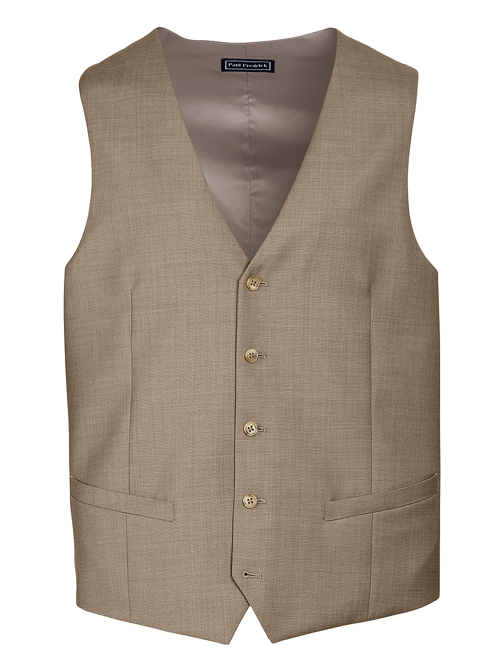 Product Image of Classic Fit Sharkskin No Lapel Suit Vest-Tan