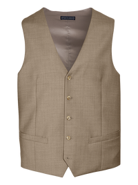 Classic Fit Sharkskin No Lapel Suit Vest - Tan