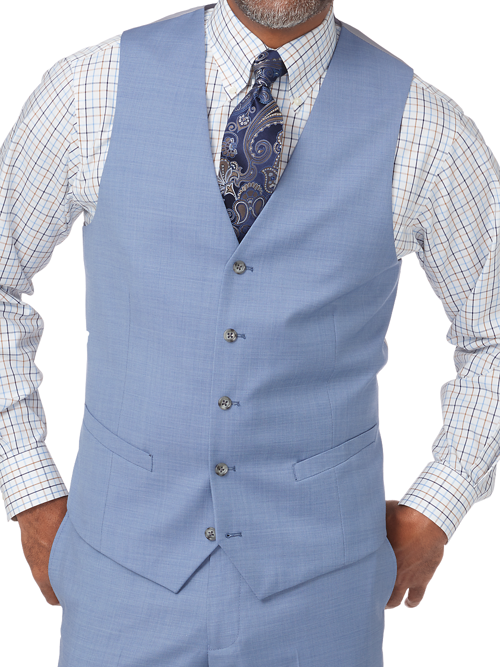 Product Image of Classic Fit Sharkskin No Lapel Suit Vest-Sky Blue