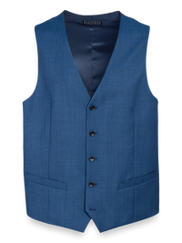 Classic Fit Sharkskin No Lapel Suit Vest - Slate Blue