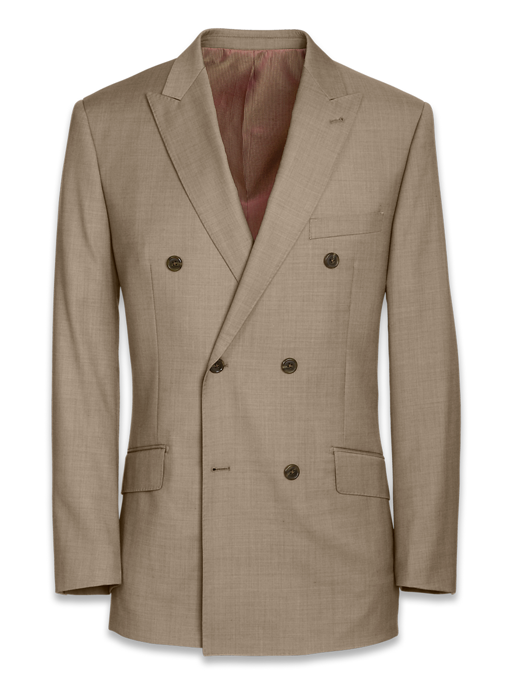 Product Image of Classic Fit Sharkskin Double Breasted Peak Lapel Suit Jacket-Tan