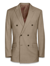 Classic Fit Sharkskin Double Breasted Peak Lapel Suit Jacket - Tan