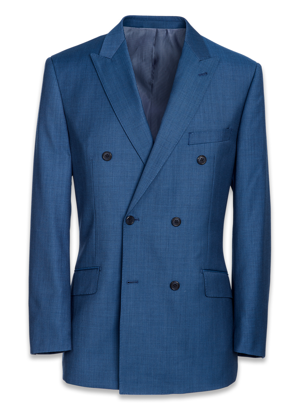 Product Image of Classic Fit Sharkskin Double Breasted Peak Lapel Suit Jacket-Slate Blue