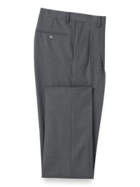 Wool Stretch Bengaline Pleated Suit Pants - Grey