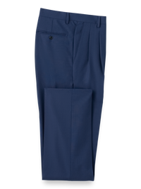 Wool Stretch Bengaline Pleated Suit Pants - Blue