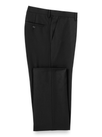 Wool Stretch Bengaline Flat Front Suit Pants - Black