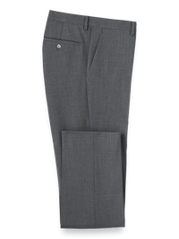 Wool Stretch Bengaline Flat Front Suit Pants - Grey