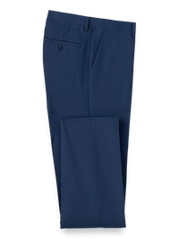 Wool Stretch Bengaline Flat Front Suit Pants - Blue