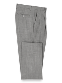 Wool Stretch Bengaline Pleated Suit Pants - Light Grey