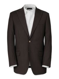 Wool Stretch Bengaline Peak Lapel Suit Jacket - Dark Brown