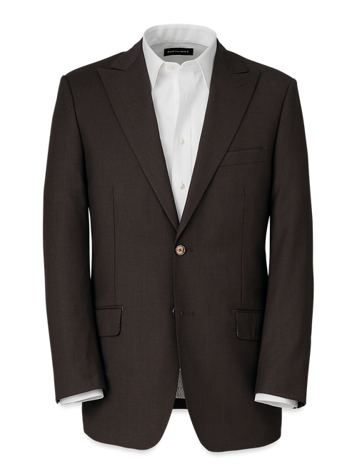 Wool Stretch Bengaline Peak Lapel Suit Jacket - Dark Brown