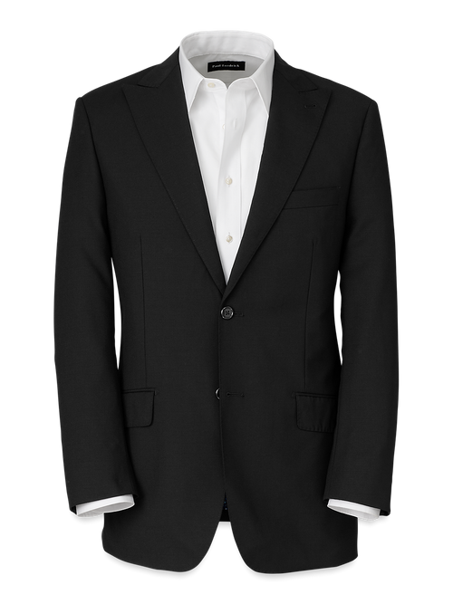 Wool Stretch Bengaline Peak Lapel Suit Jacket - Black