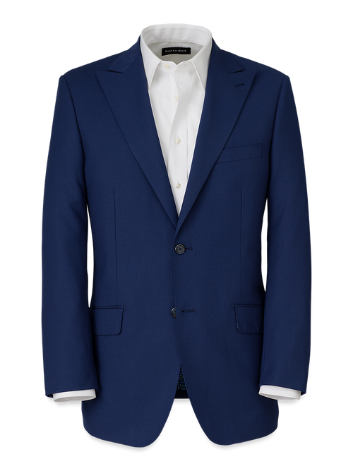 Wool Stretch Bengaline Peak Lapel Suit Jacket - Blue