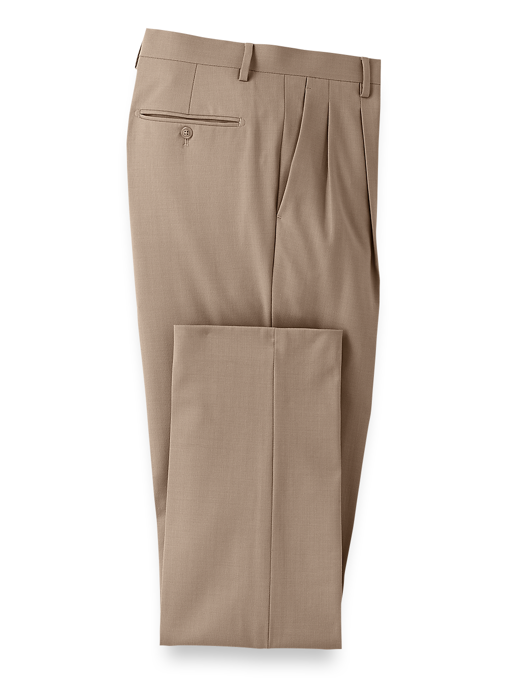 Product Image of Wool Stretch Bengaline Suit Pants-Light Tan#model_pleated front