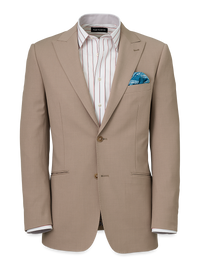 Wool Stretch Bengaline Peak Lapel Suit Jacket - Light Tan