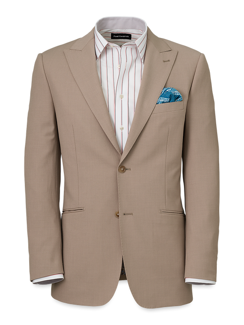 Wool Stretch Bengaline Peak Lapel Suit Jacket - Light Tan