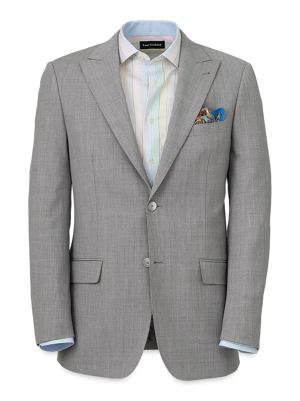 Product Image of Wool Stretch Bengaline Peak Lapel Suit Jacket-Light Grey