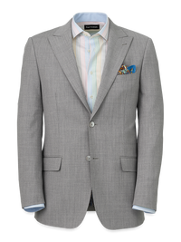 Wool Stretch Bengaline Peak Lapel Suit Jacket - Light Grey