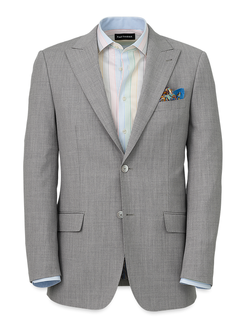 Wool Stretch Bengaline Peak Lapel Suit Jacket - Light Grey