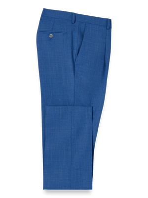 Wool Stretch Bengaline Single Pleated Suit Pants - French Blue