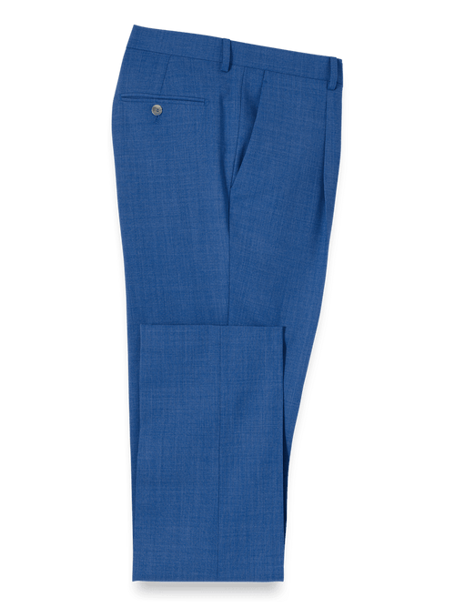 Wool Stretch Bengaline Single Pleated Suit Pants - French Blue