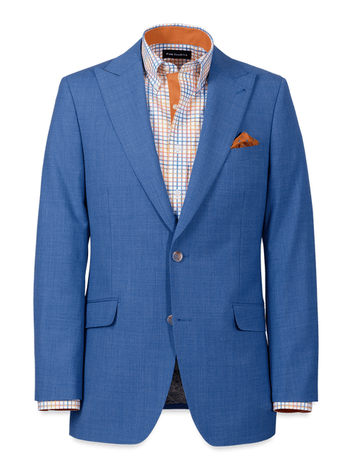 Wool Stretch Bengaline Peak Lapel Suit Jacket - French Blue