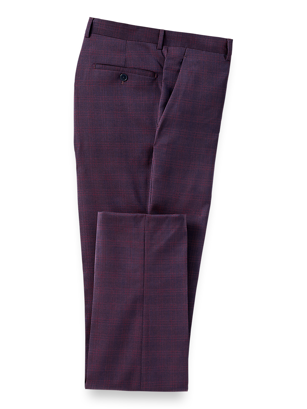 Product Image of Italian Wool Plaid Flat Front Suit Pants-Wine