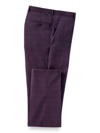 Italian Wool Plaid Flat Front Suit Pants - Wine